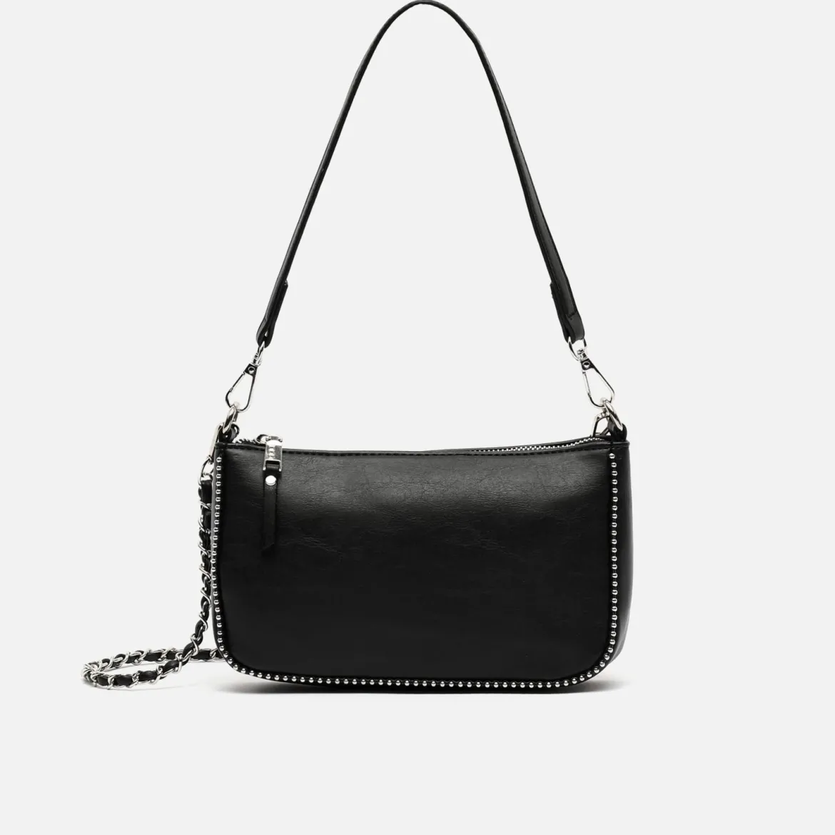 Bolso de hombro pequeño con asa bandolera y detalles metálicos