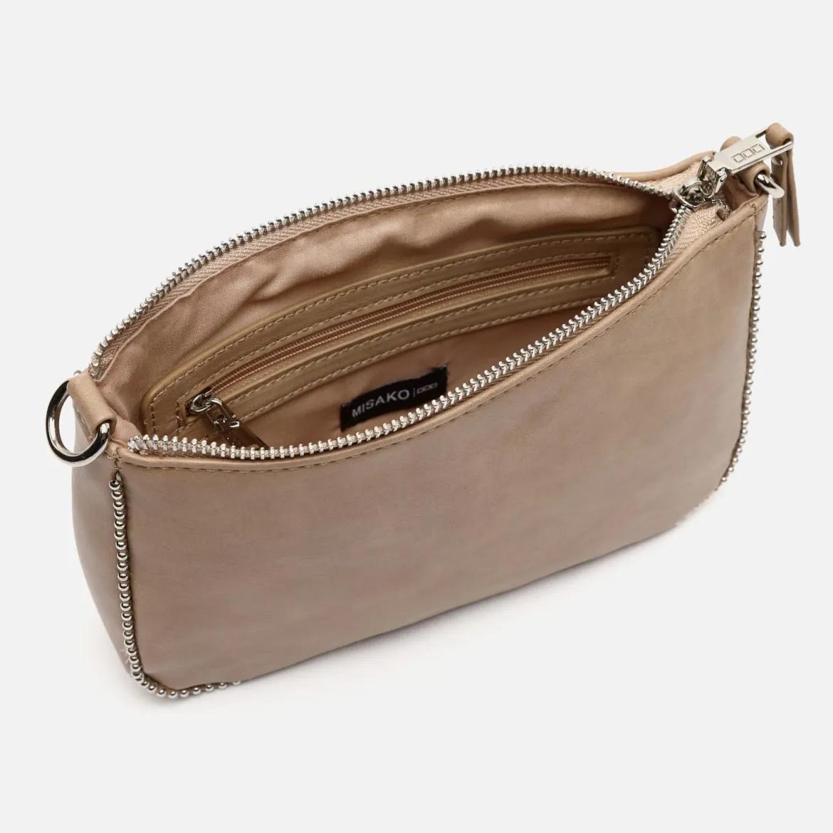 Bolso de hombro pequeño con asa bandolera y detalles metálicos