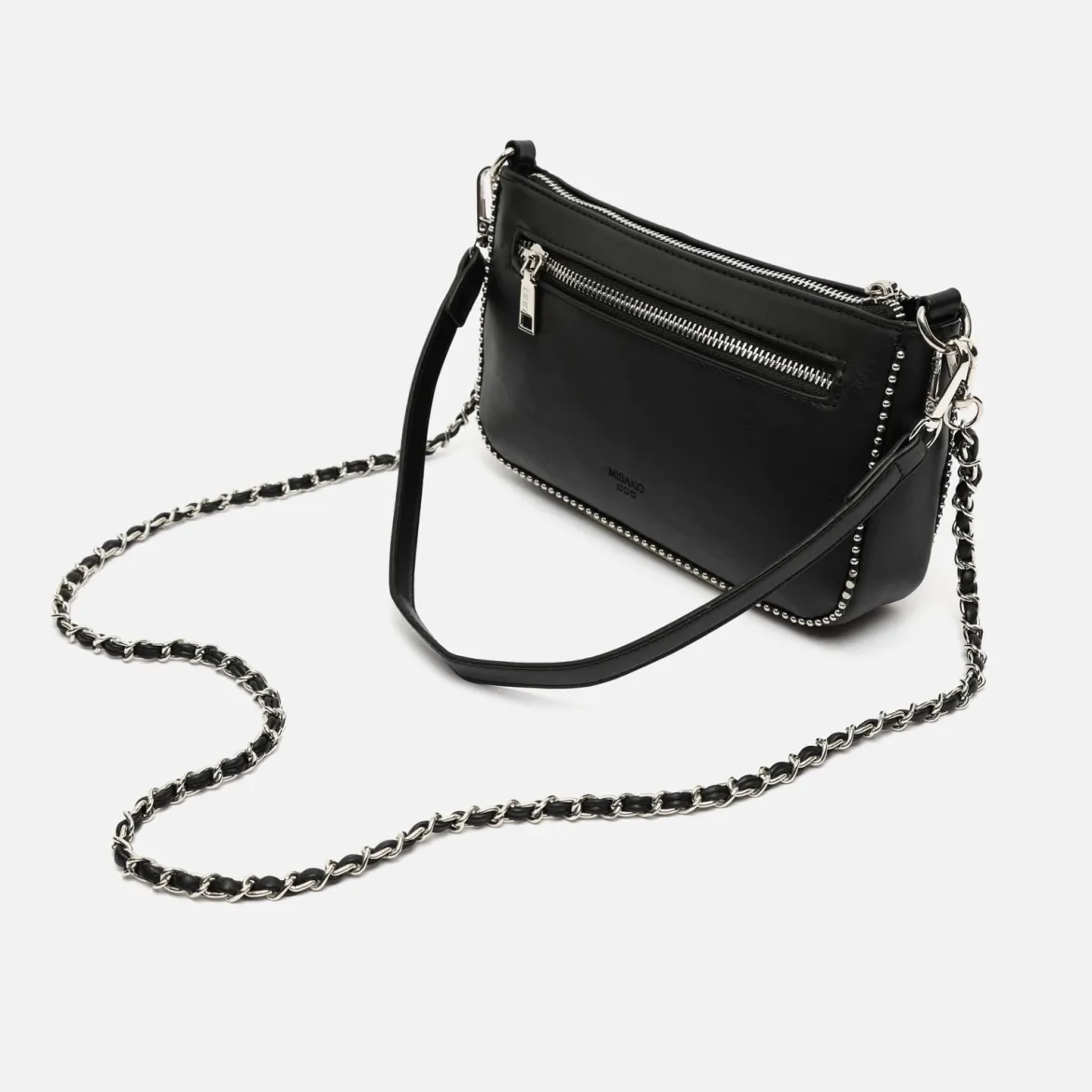 Bolso de hombro pequeño con asa bandolera y detalles metálicos