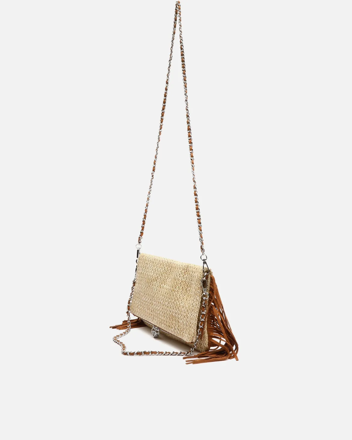 Bolso de hombro pequeño efecto rafia con flecos