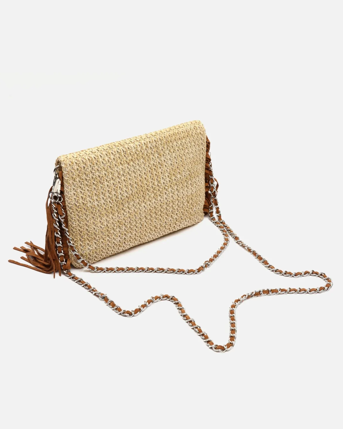 Bolso de hombro pequeño efecto rafia con flecos
