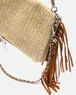 Bolso de hombro pequeño efecto rafia con flecos