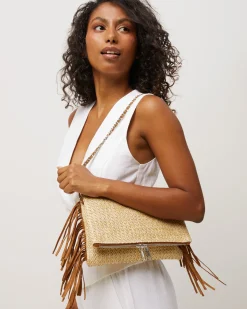 Bolso de hombro pequeño efecto rafia con flecos