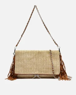 Bolso de hombro pequeño efecto rafia con flecos