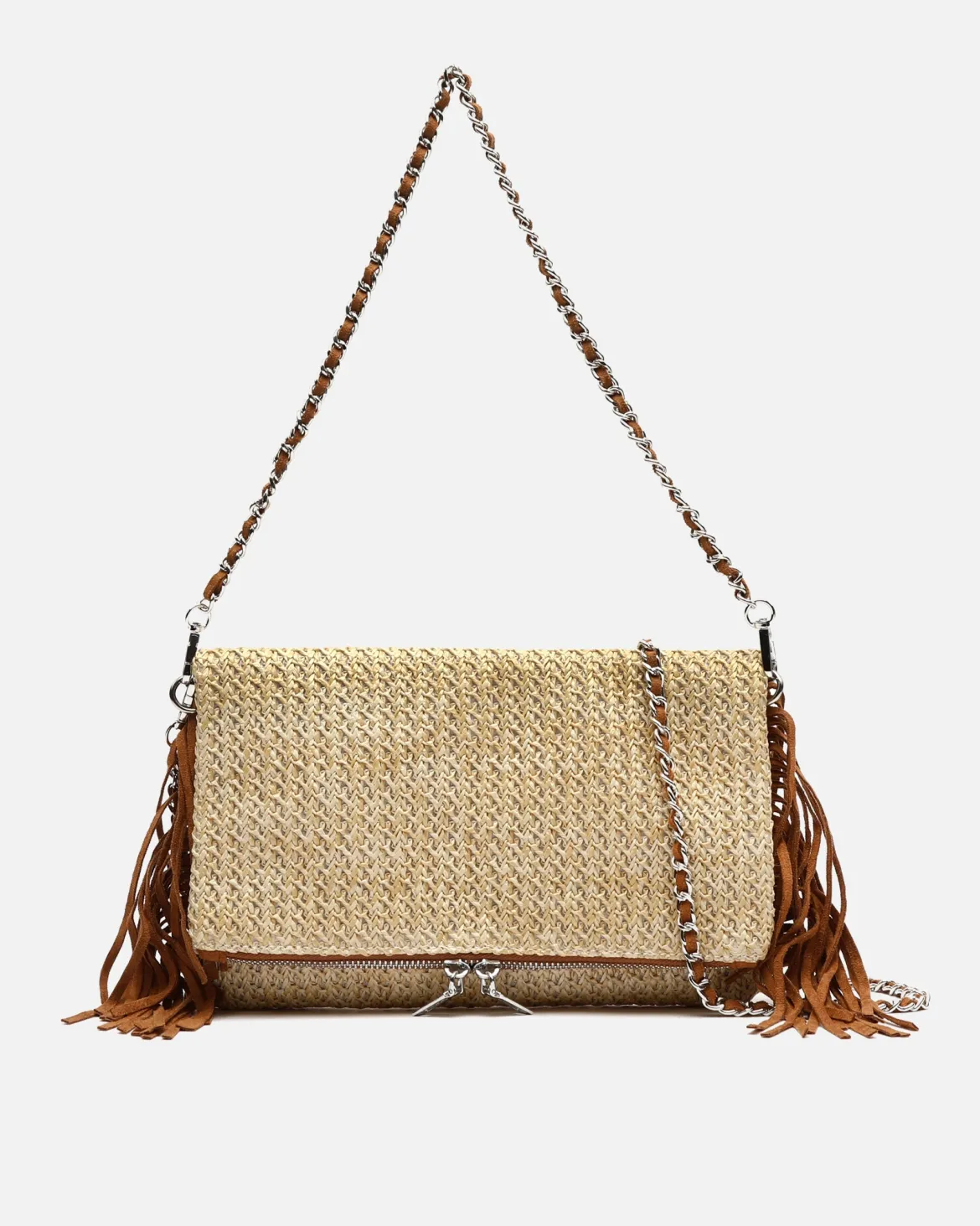 Bolso de hombro pequeño efecto rafia con flecos