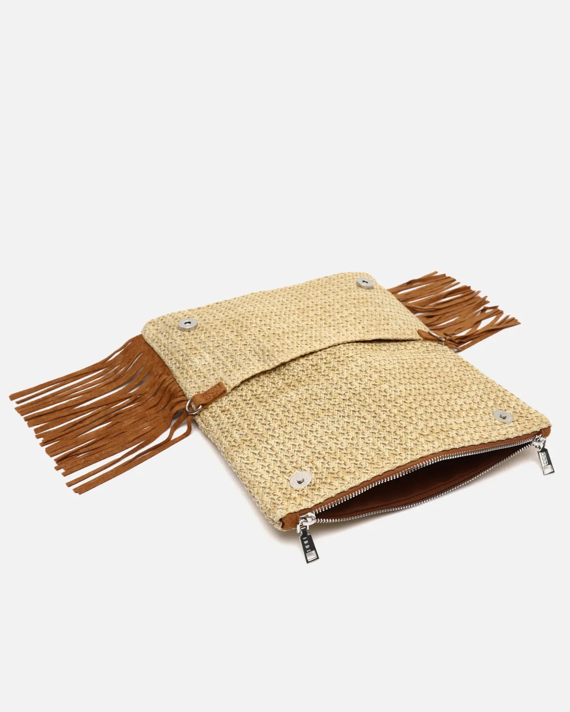 Bolso de hombro pequeño efecto rafia con flecos