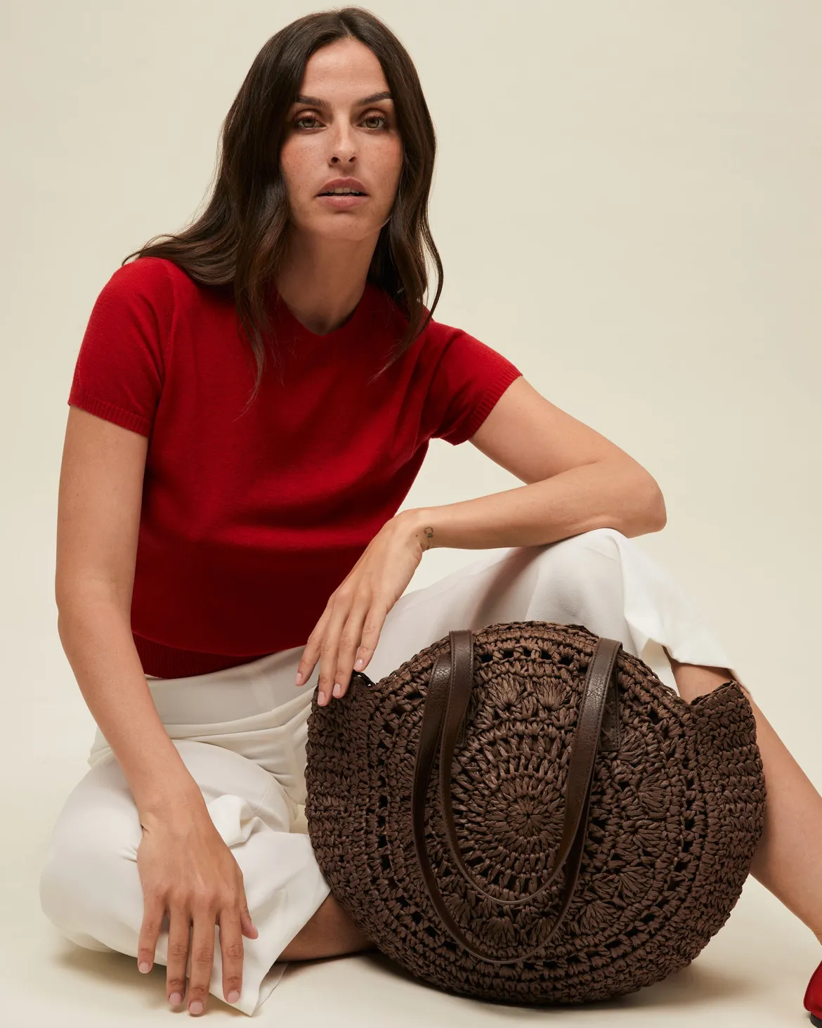Bolso de hombro redondo grande efecto rafia