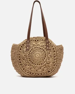Bolso de hombro redondo grande efecto rafia