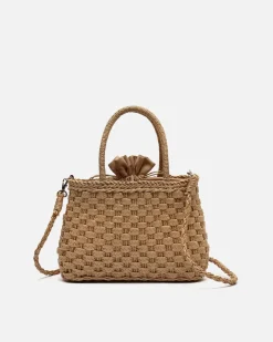 Bolso de mano pequeño efecto rafia con asa bandolera extraíble