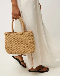 Bolso de mano pequeño efecto rafia con asa bandolera extraíble