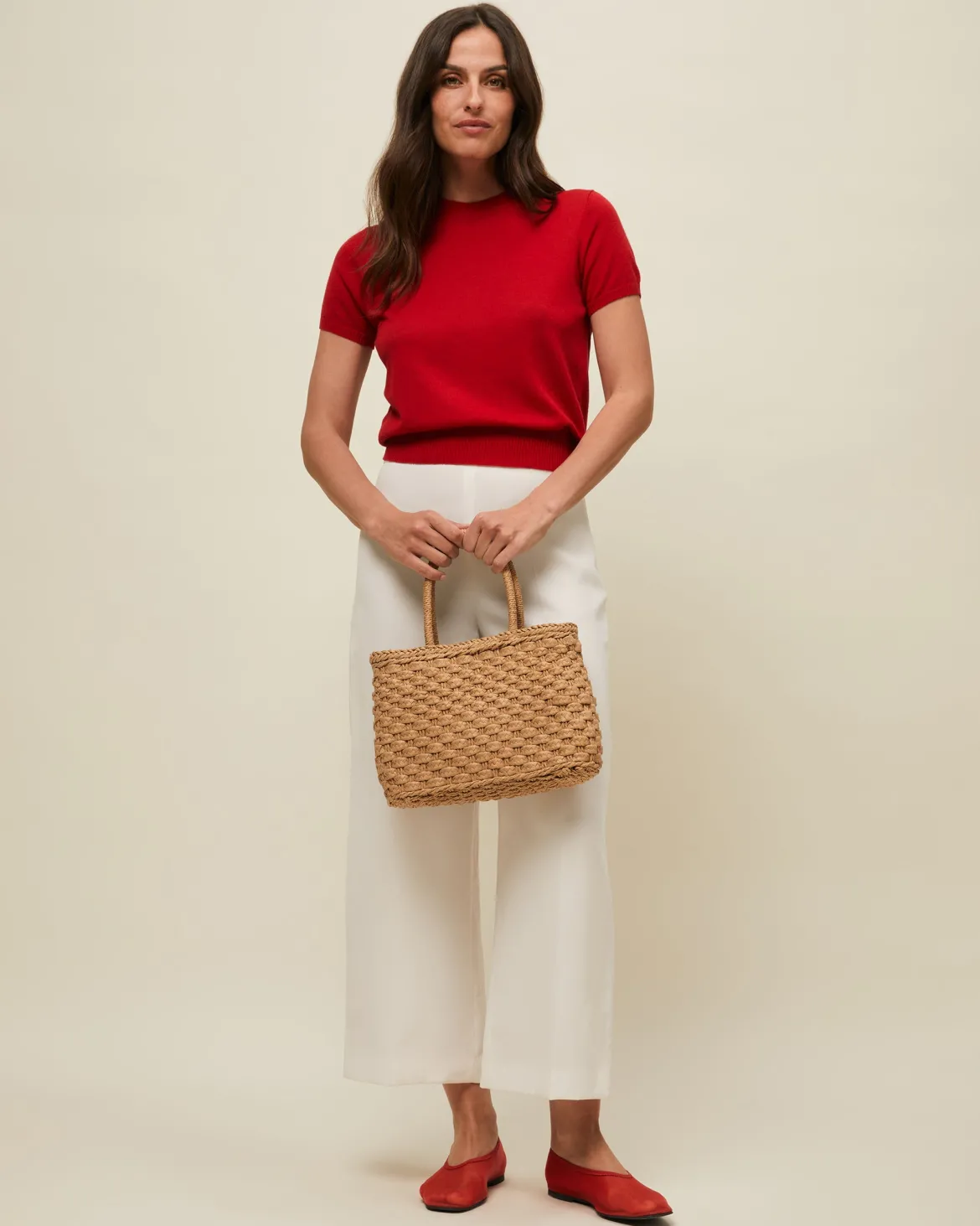 Bolso de mano pequeño efecto rafia con asa bandolera extraíble