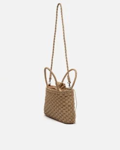 Bolso de mano pequeño efecto rafia con asa bandolera extraíble