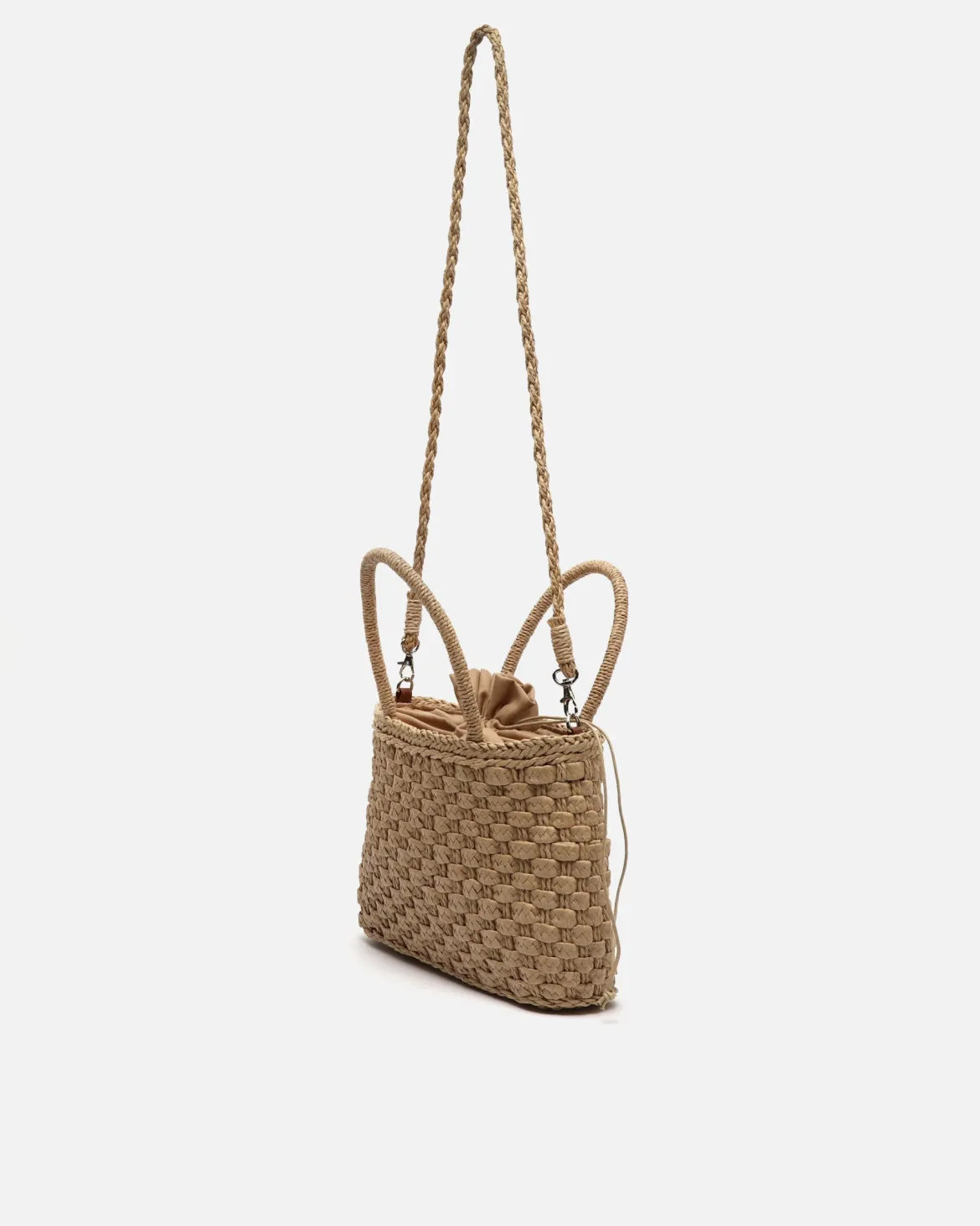 Bolso de mano pequeño efecto rafia con asa bandolera extraíble