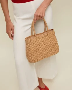 Bolso de mano pequeño efecto rafia con asa bandolera extraíble