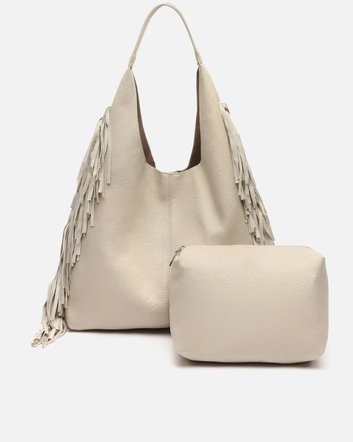 Bolso hobo con neceser extraíble y detalle fleco