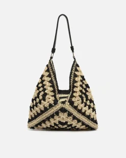 Bolso hobo efecto rafia con estampado