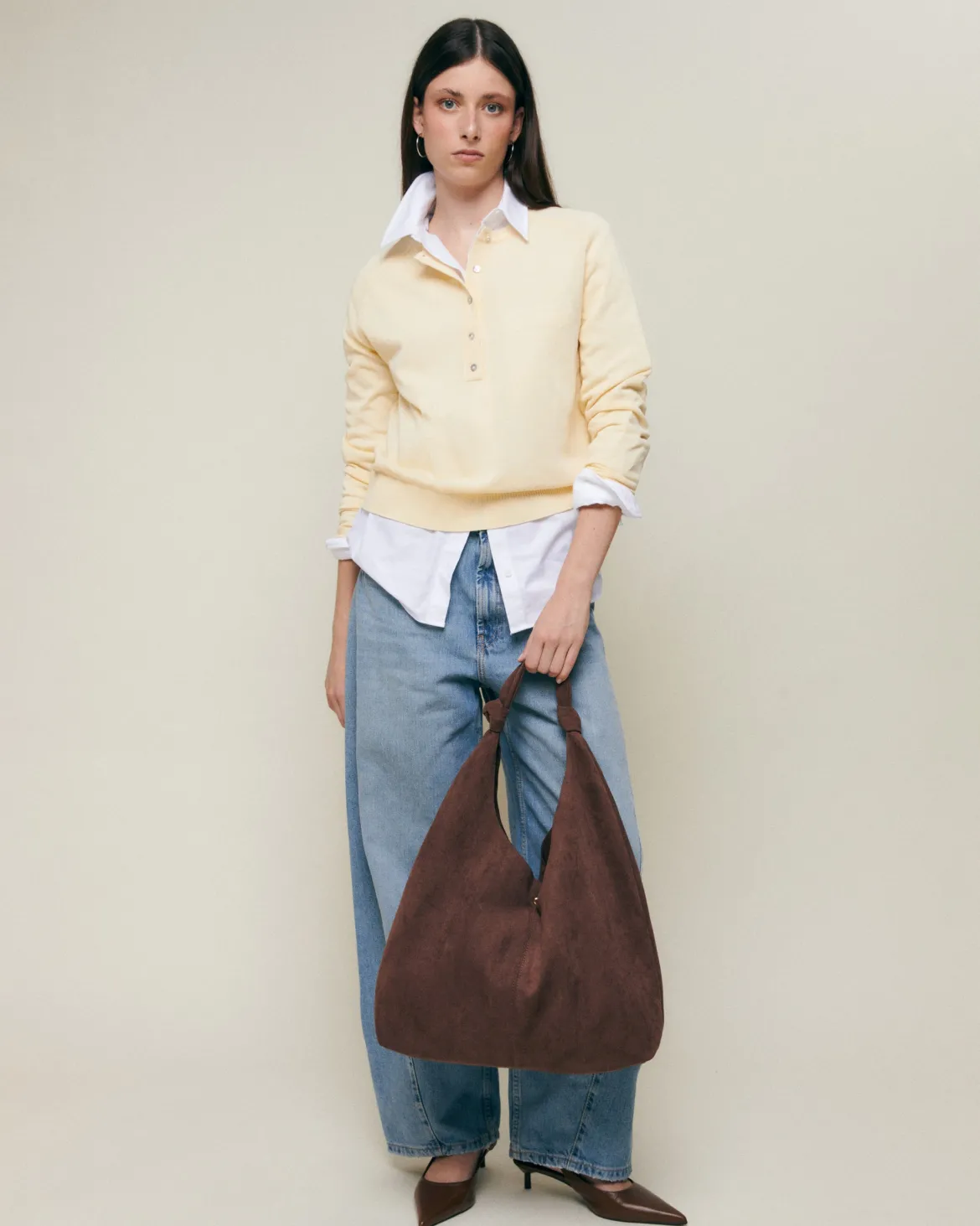 Bolso hobo grande efecto ante con neceser extraíble