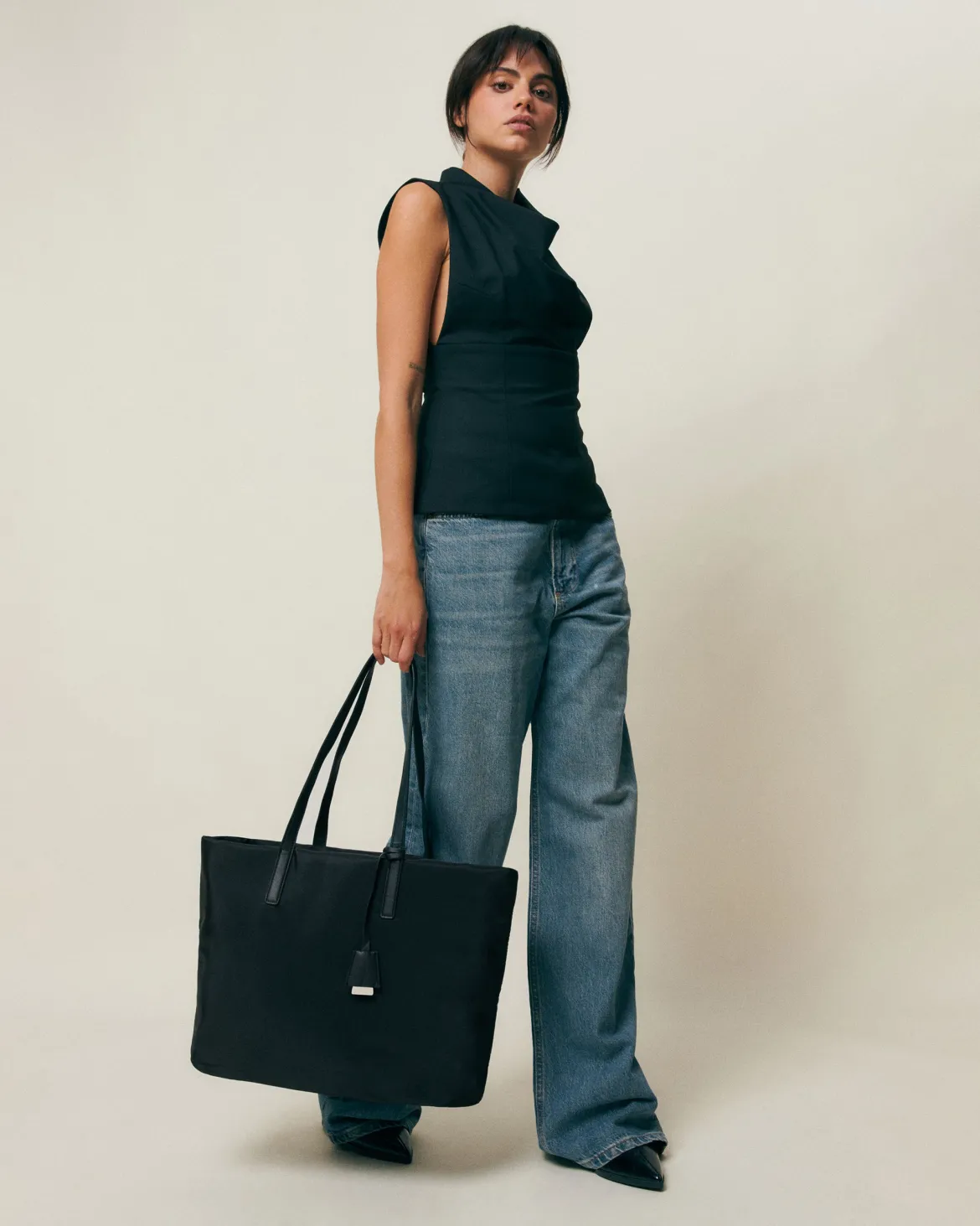Bolso shopper de nylon con bolsillo para portátil 15 pulgadas