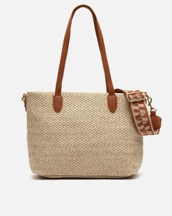 Bolso shopper efecto rafia con bandolera extraíble