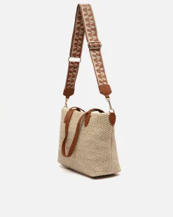 Bolso shopper efecto rafia con bandolera extraíble