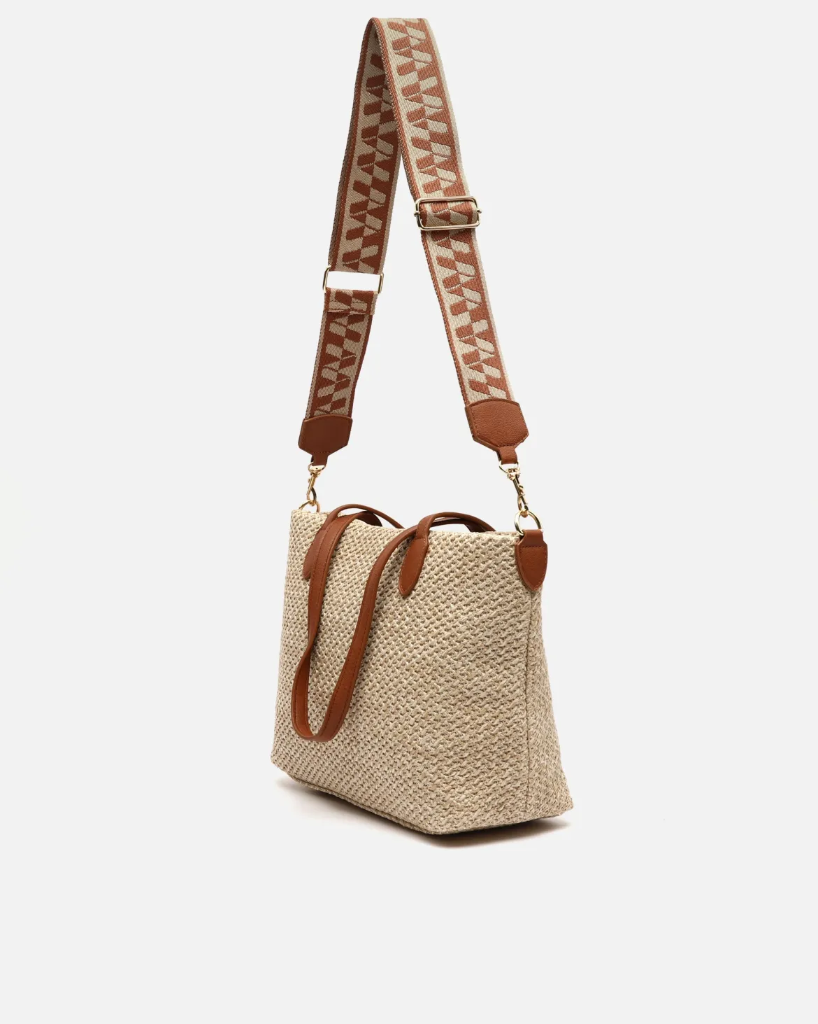 Bolso shopper efecto rafia con bandolera extraíble
