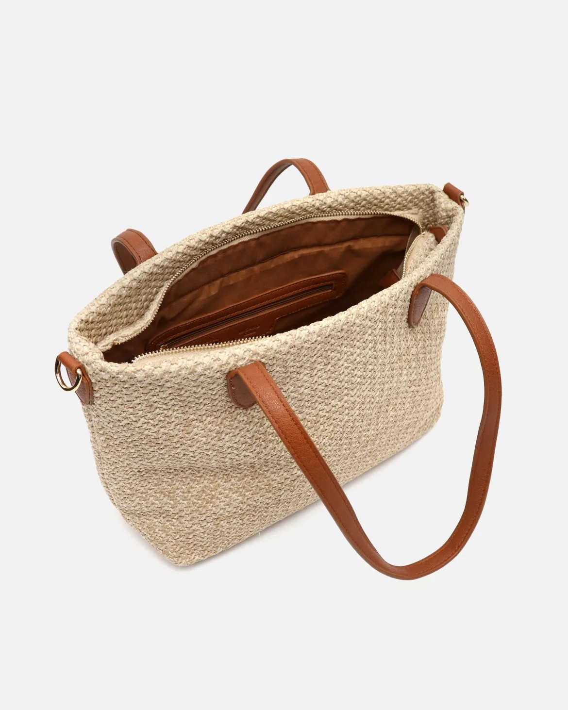 Bolso shopper efecto rafia con bandolera extraíble