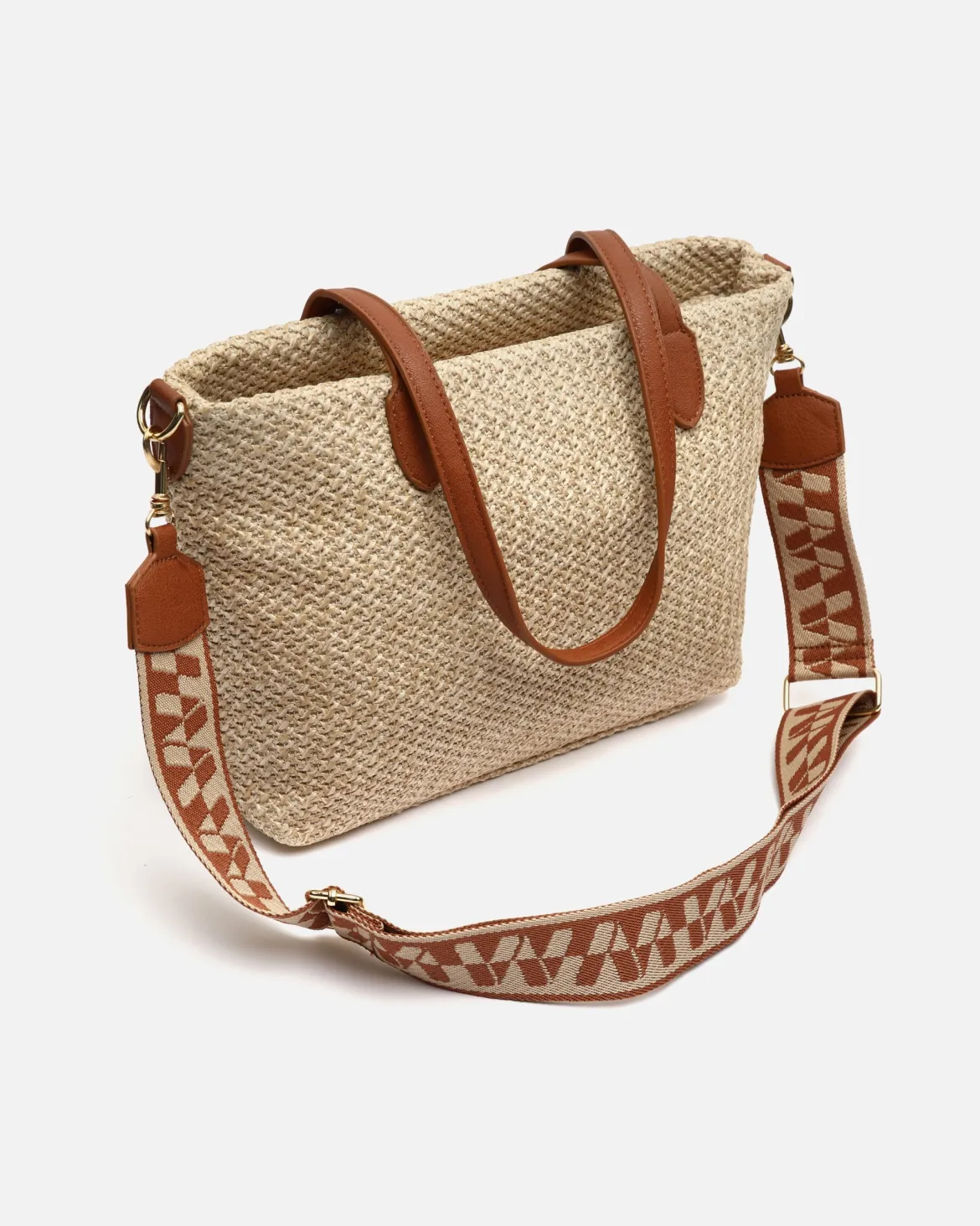 Bolso shopper efecto rafia con bandolera extraíble