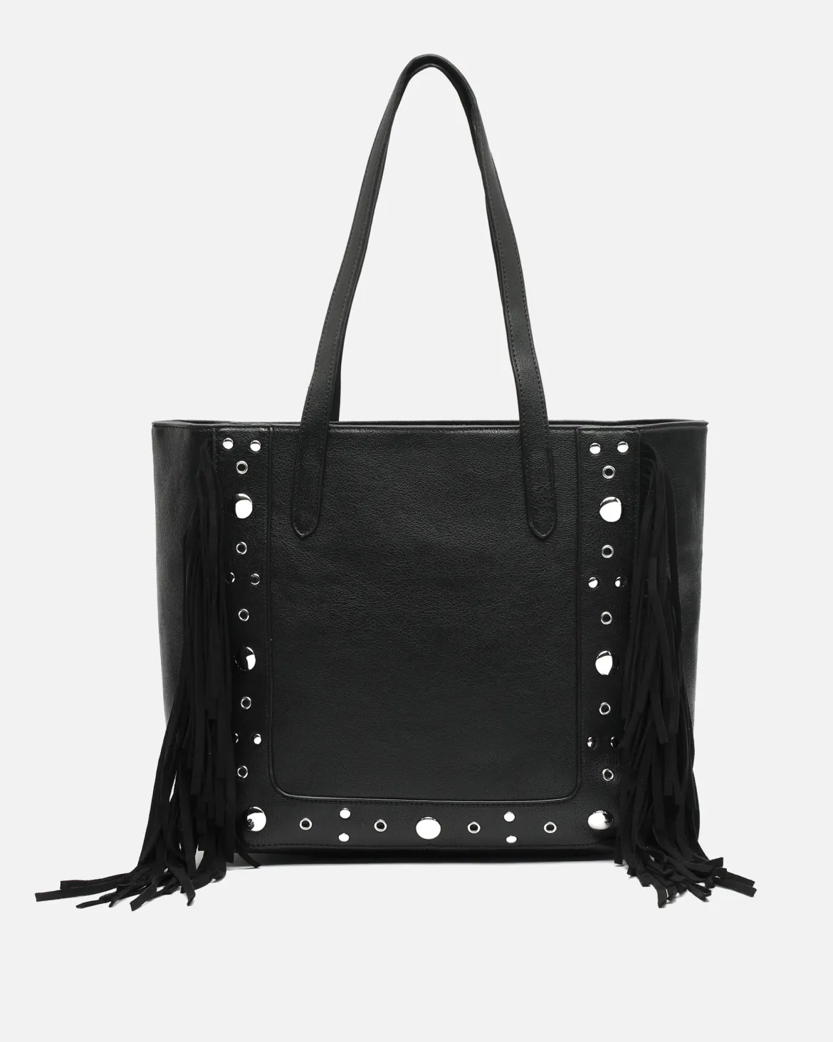 Bolso shopper grande con detalles metálicos y flecos