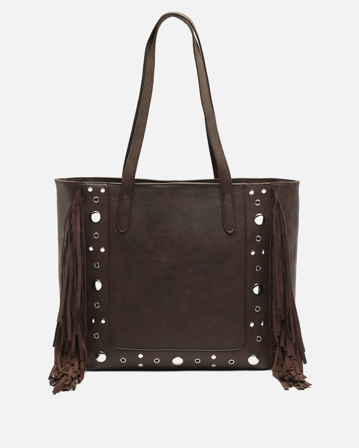 Bolso shopper grande con detalles metálicos y flecos