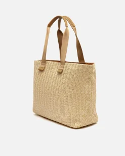 Bolso shopper grande efecto rafia con neceser extraíble