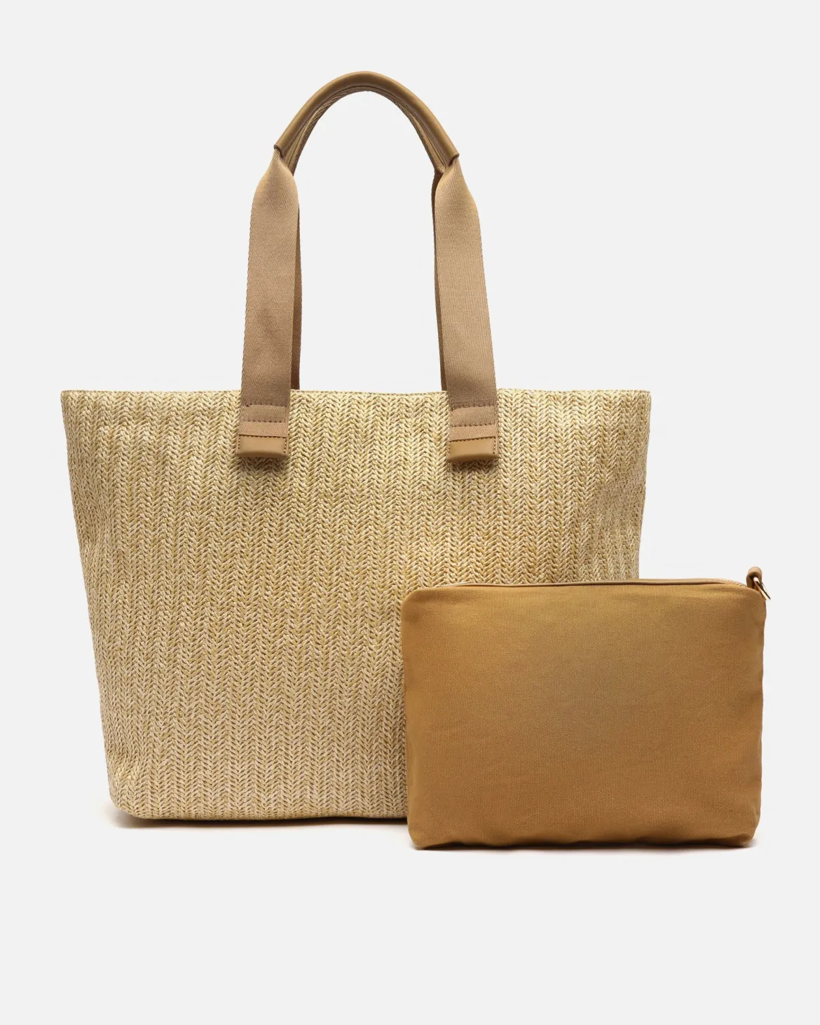 Bolso shopper grande efecto rafia con neceser extraíble