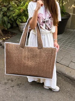 Bolso shopper grande efecto rafia