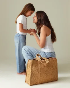 Bolso shopper grande efecto rafia