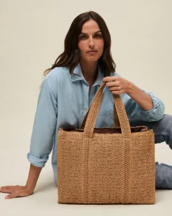 Bolso shopper grande efecto rafia