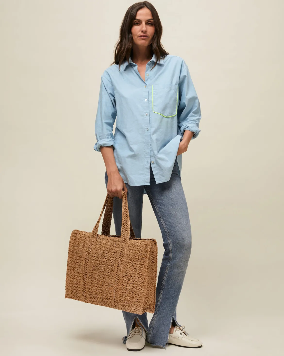 Bolso shopper grande efecto rafia