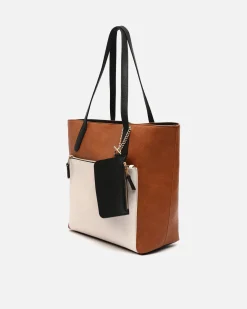 Bolso shopper grande tricolor con colgante