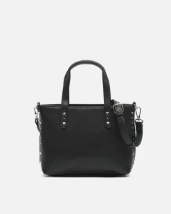 Bolso tote pequeño con asa bandolera y detalles metálicos