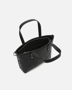 Bolso tote pequeño con asa bandolera y detalles metálicos