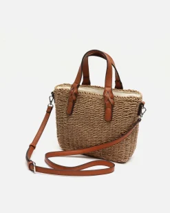Bolso tote pequeño efecto rafia con asa bandolera extraíble