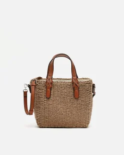 Bolso tote pequeño efecto rafia con asa bandolera extraíble