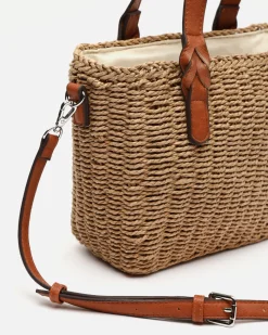 Bolso tote pequeño efecto rafia con asa bandolera extraíble