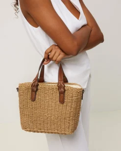 Bolso tote pequeño efecto rafia con asa bandolera extraíble