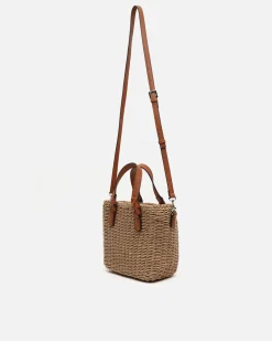 Bolso tote pequeño efecto rafia con asa bandolera extraíble