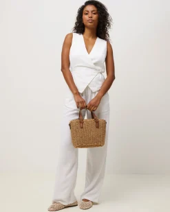 Bolso tote pequeño efecto rafia con asa bandolera extraíble