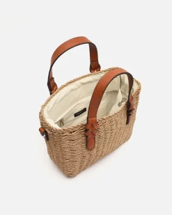 Bolso tote pequeño efecto rafia con asa bandolera extraíble