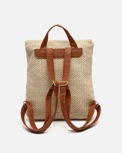 Mochila con solapa efecto rafia