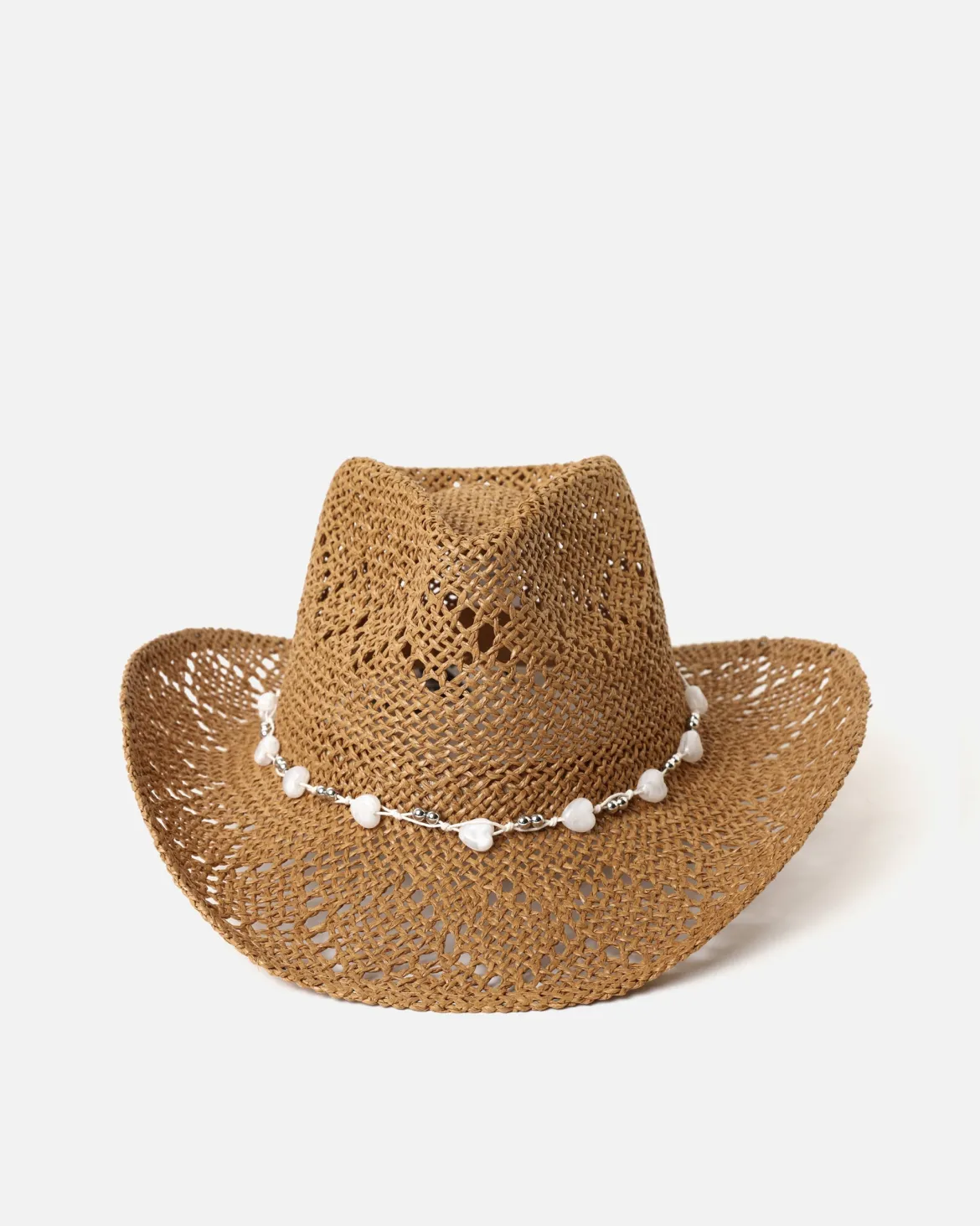 Sombrero efecto rafia con corazones