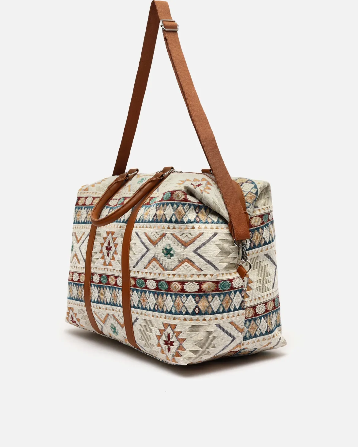 Bolsa fin de semana con estampado jacquard y bandolera extraíble