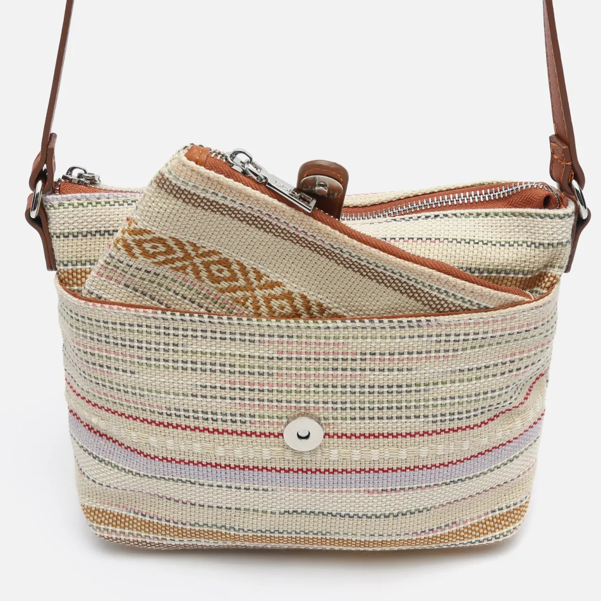 Bolso bandolera con estampado jacquard y neceser pequeño