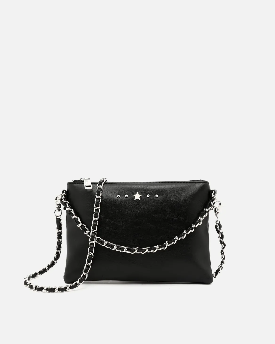 Bolso bandolera de fiesta pequeño con doble cadena extraíble y detalles metálicos